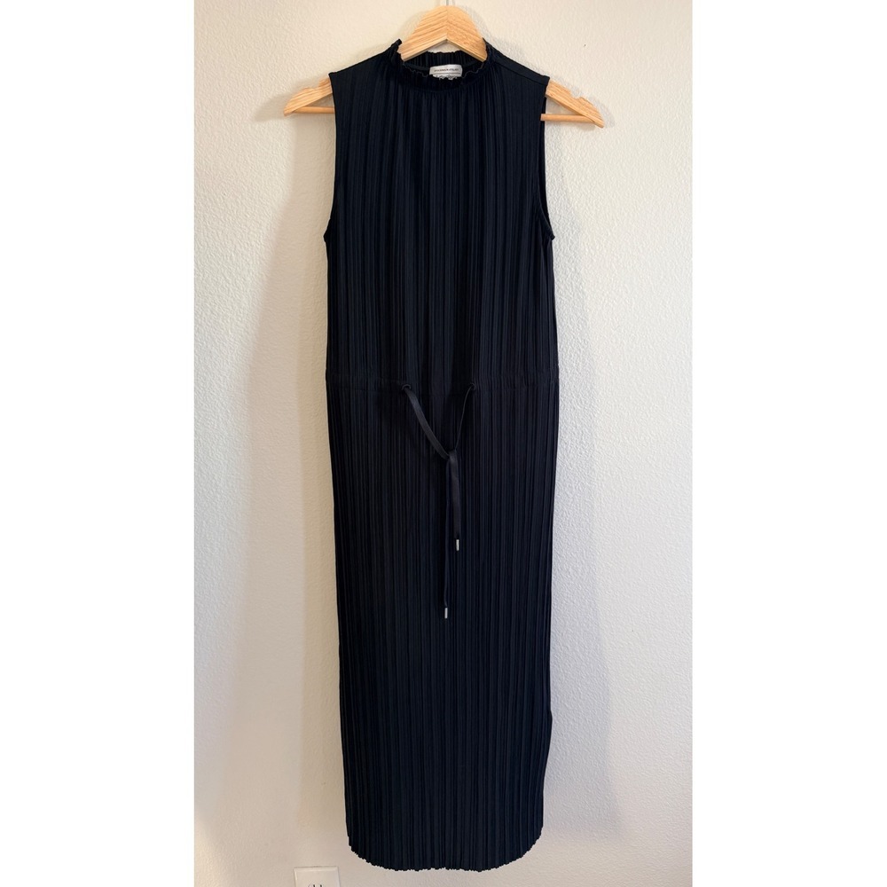 & Other Stories Stockholm Atelier Black Plisse Pleated Mock Neck Midi Dress 2 - Picture 9 of 9